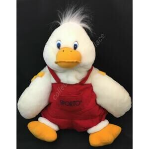 Rare SPORTO Advertising Mascot Plush White Duck Backpack w/ Red Overalls 1997